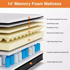 14 Inch king Gel Memory Foam Mattress Medium Firmness, Mattresses for Pressure Relief & Cool Sleep CertiPUR-US Certified