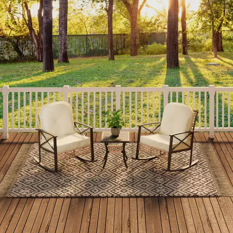 3-Piece Rocking Bistro Set with 2 Cushioned Chairs & Coffee Table, Outdoor Rocker Patio Set for Porch, Lawn, Pool, or Garden