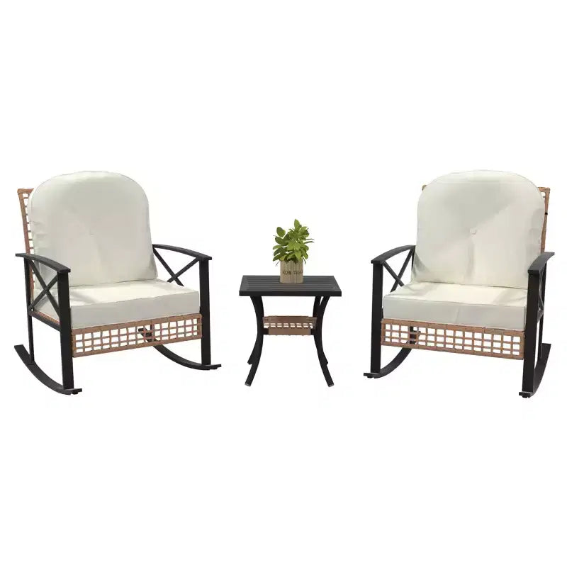 3-Piece Rocking Bistro Set with 2 Cushioned Chairs & Coffee Table, Outdoor Rocker Patio Set for Porch, Lawn, Pool, or Garden