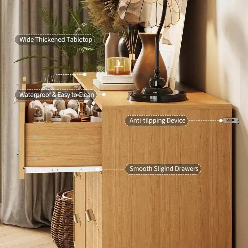 8 Drawer Dresser for Bedroom, 55W Wood Chest of Drawers with Metal Legs, Clothes Storage Organizer,Closet Dresser & TV Stand for Hallway