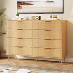 8 Drawer Dresser for Bedroom, 55W Wood Chest of Drawers with Metal Legs, Clothes Storage Organizer,Closet Dresser & TV Stand for Hallway