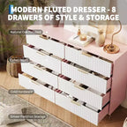 8 Drawer Dresser for Bedroom, 55W Wood Chest of Drawers with Metal Legs, Clothes Storage Organizer,Closet Dresser & TV Stand for Hallway