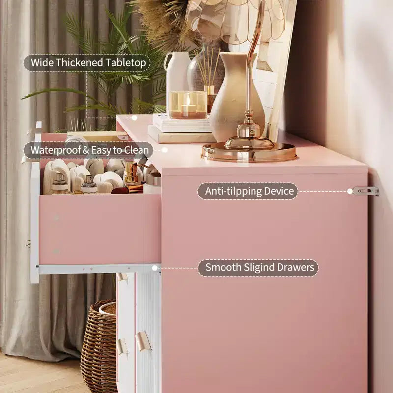 8 Drawer Dresser for Bedroom, 55W Wood Chest of Drawers with Metal Legs, Clothes Storage Organizer,Closet Dresser & TV Stand for Hallway