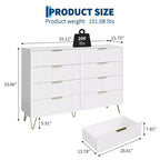 8 Drawer Dresser for Bedroom, 55W Wood Chest of Drawers with Metal Legs, Clothes Storage Organizer,Closet Dresser & TV Stand for Hallway