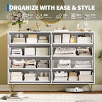 8 Drawer Dresser for Bedroom, 55W Wood Chest of Drawers with Metal Legs, Clothes Storage Organizer,Closet Dresser & TV Stand for Hallway