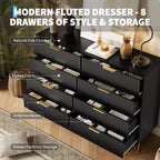8 Drawer Dresser for Bedroom, 55W Wood Chest of Drawers with Metal Legs, Clothes Storage Organizer,Closet Dresser & TV Stand for Hallway