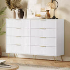 8 Drawer Dresser for Bedroom, 55W Wood Chest of Drawers with Metal Legs, Clothes Storage Organizer,Closet Dresser & TV Stand for Hallway