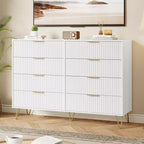 8 Drawer Dresser for Bedroom, 55W Wood Chest of Drawers with Metal Legs, Clothes Storage Organizer,Closet Dresser & TV Stand for Hallway