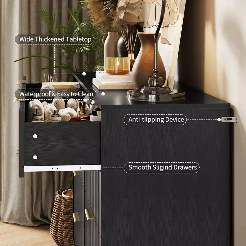 8 Drawer Dresser for Bedroom, 55W Wood Chest of Drawers with Metal Legs, Clothes Storage Organizer,Closet Dresser & TV Stand for Hallway