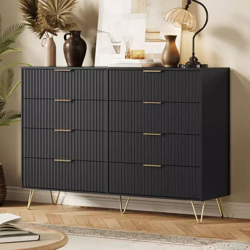 8 Drawer Dresser for Bedroom, 55W Wood Chest of Drawers with Metal Legs, Clothes Storage Organizer,Closet Dresser & TV Stand for Hallway