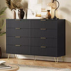 8 Drawer Dresser for Bedroom, 55W Wood Chest of Drawers with Metal Legs, Clothes Storage Organizer,Closet Dresser & TV Stand for Hallway