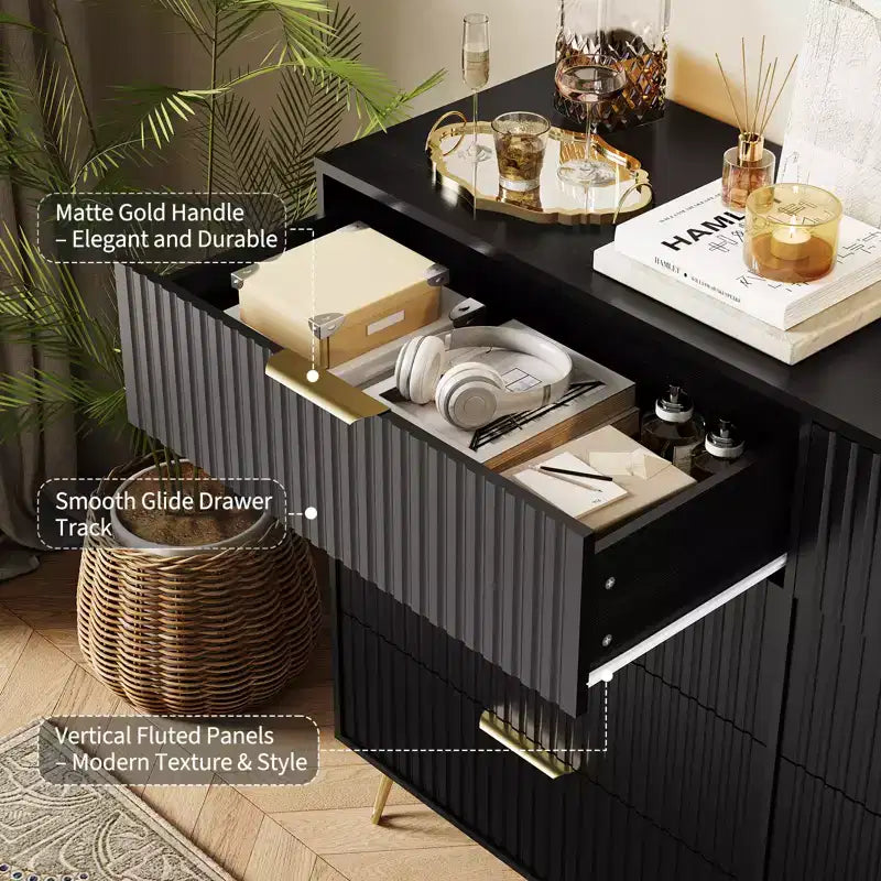 8 Drawer Dresser for Bedroom, 55W Wood Chest of Drawers with Metal Legs, Clothes Storage Organizer,Closet Dresser & TV Stand for Hallway