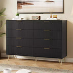 8 Drawer Dresser for Bedroom, 55W Wood Chest of Drawers with Metal Legs, Clothes Storage Organizer,Closet Dresser & TV Stand for Hallway