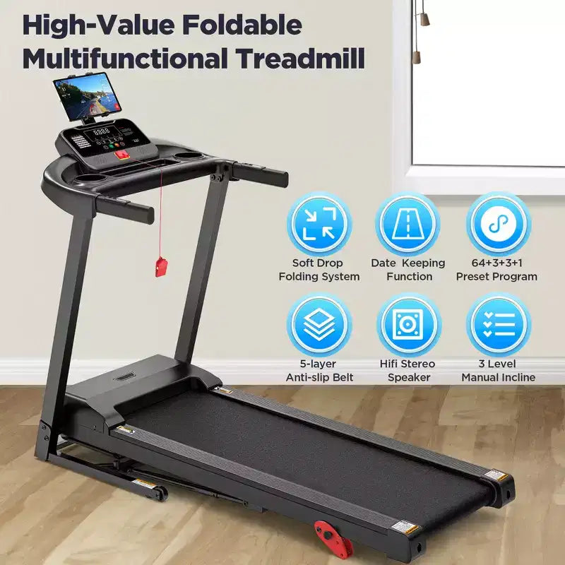 Treadmill on Sale,Treadmills Clearance,Portable Treadmill for Home Use, 71Programs, Music Speakers,Running Walking Jogging,Knee Strap Gift