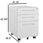 Secure 3-Drawer Metal File Cabinet with Lock  Fully Assembled Mobile Filing Cabinet for A4/Letter/Legal  Under Desk, 5 Wheels, Rolling