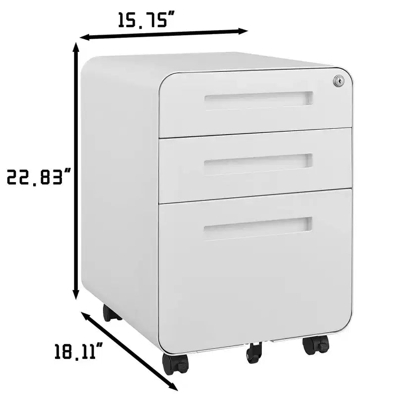 Secure 3-Drawer Metal File Cabinet with Lock  Fully Assembled Mobile Filing Cabinet for A4/Letter/Legal  Under Desk, 5 Wheels, Rolling