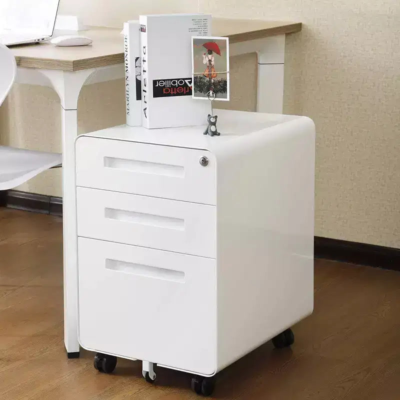 Secure 3-Drawer Metal File Cabinet with Lock  Fully Assembled Mobile Filing Cabinet for A4/Letter/Legal  Under Desk, 5 Wheels, Rolling