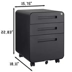 Secure 3-Drawer Metal File Cabinet with Lock  Fully Assembled Mobile Filing Cabinet for A4/Letter/Legal  Under Desk, 5 Wheels, Rolling