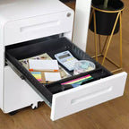 Secure 3-Drawer Metal File Cabinet with Lock  Fully Assembled Mobile Filing Cabinet for A4/Letter/Legal  Under Desk, 5 Wheels, Rolling