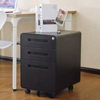 Secure 3-Drawer Metal File Cabinet with Lock  Fully Assembled Mobile Filing Cabinet for A4/Letter/Legal  Under Desk, 5 Wheels, Rolling