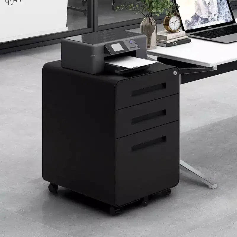 Secure 3-Drawer Metal File Cabinet with Lock  Fully Assembled Mobile Filing Cabinet for A4/Letter/Legal  Under Desk, 5 Wheels, Rolling