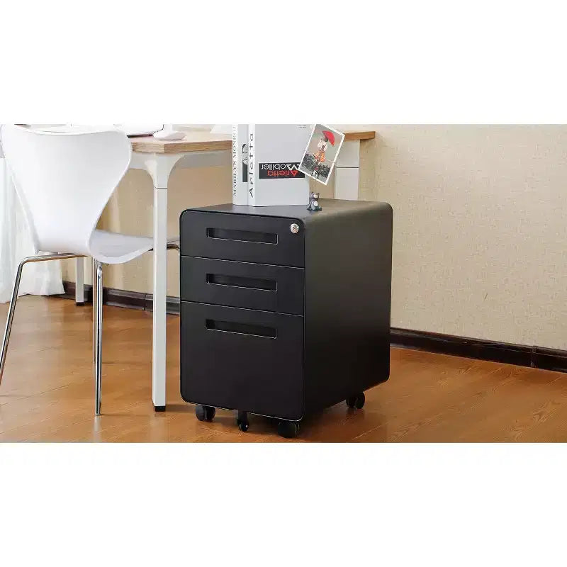 Secure 3-Drawer Metal File Cabinet with Lock  Fully Assembled Mobile Filing Cabinet for A4/Letter/Legal  Under Desk, 5 Wheels, Rolling