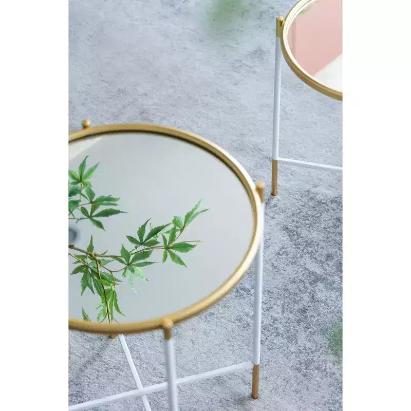 Set of 2 Mirrored Top Side Tables Accent Furniture