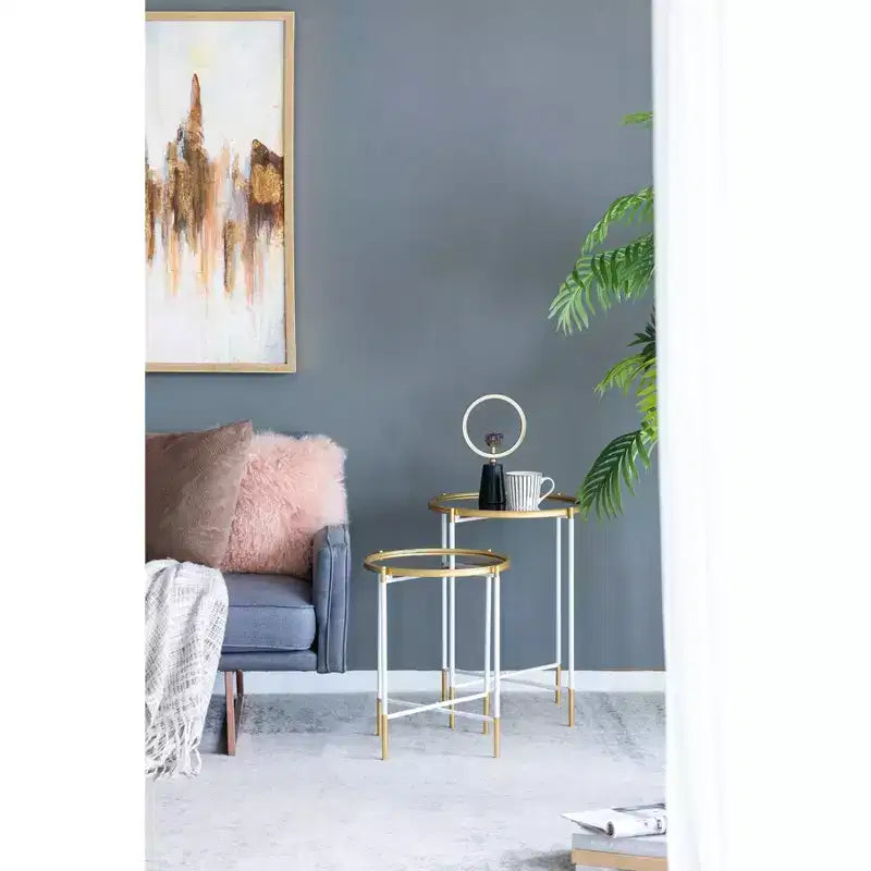 Set of 2 Mirrored Top Side Tables Accent Furniture