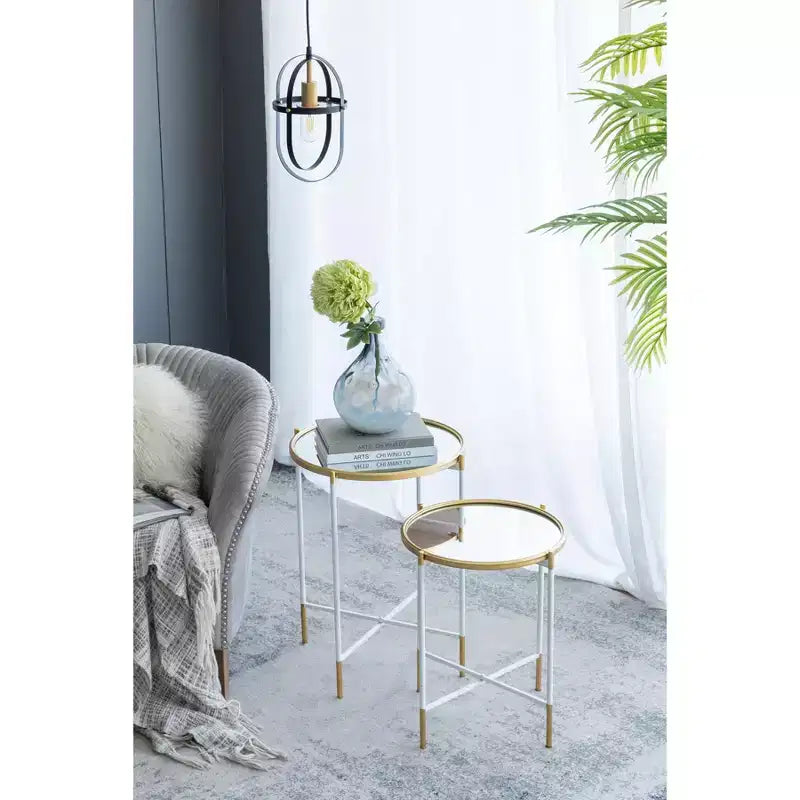 Set of 2 Mirrored Top Side Tables Accent Furniture