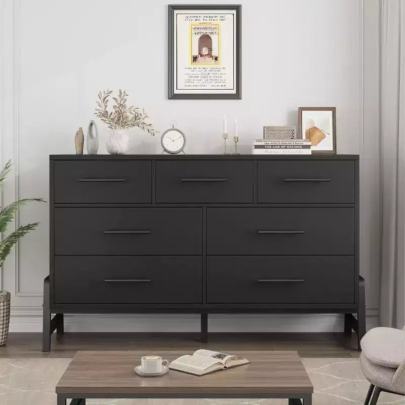 7-Drawer Dresser, 52 Wide Wood Storage Chest with Deep Drawers for Bedroom, Living Room or Entryway, Robot Vacuum Friendly