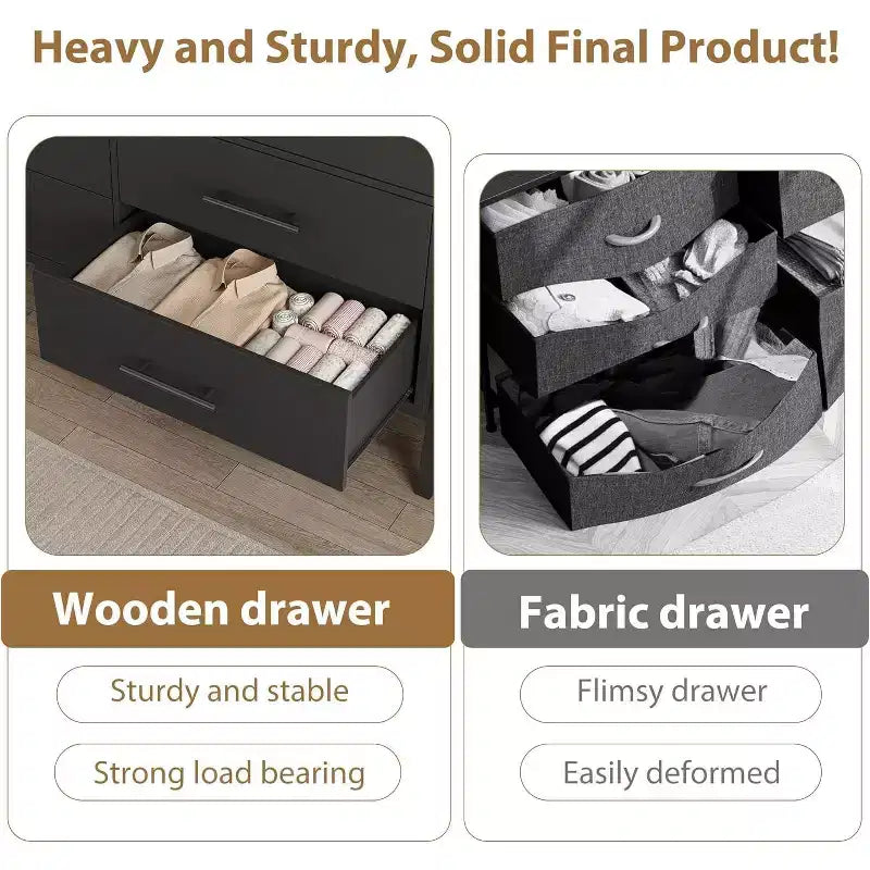 7-Drawer Dresser, 52 Wide Wood Storage Chest with Deep Drawers for Bedroom, Living Room or Entryway, Robot Vacuum Friendly