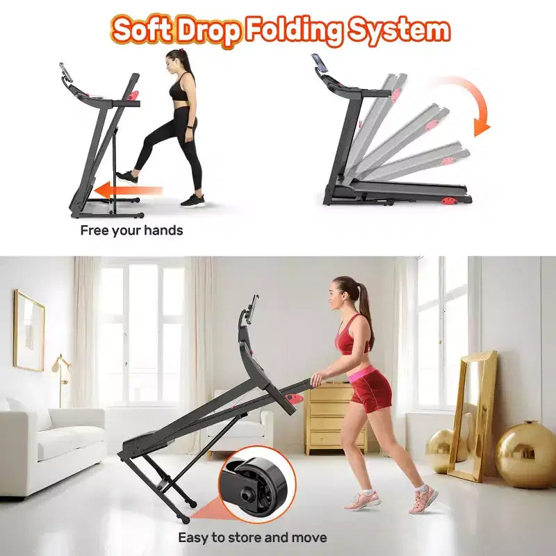 3.5HP Treadmill for Home, 300 lbs Capacity Foldable Treadmill w/ 64+7 Workouts, APP w/ Free Courses,Dual HiFi Speakers,Treadmill for Walking Running