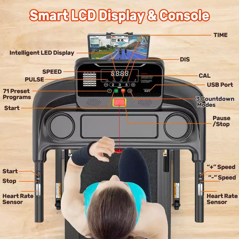 3.5HP Treadmill for Home, 300 lbs Capacity Foldable Treadmill w/ 64+7 Workouts, APP w/ Free Courses,Dual HiFi Speakers,Treadmill for Walking Running