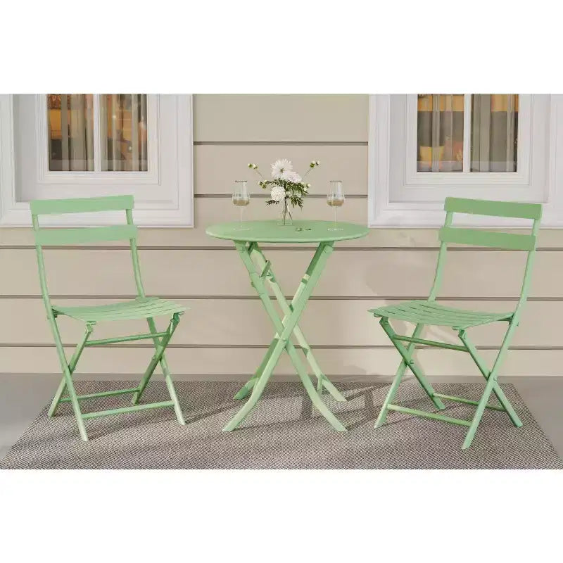COZONY 3-Piece Folding Patio Bistro Set, Space-Saving Outdoor Table & Chairs with Sturdy Metal Frame, Weather-Resistant Furniture for Garden & Yard