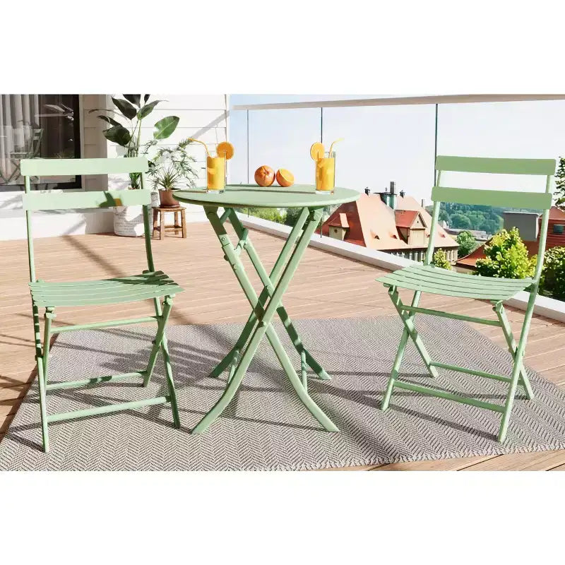 COZONY 3-Piece Folding Patio Bistro Set, Space-Saving Outdoor Table & Chairs with Sturdy Metal Frame, Weather-Resistant Furniture for Garden & Yard