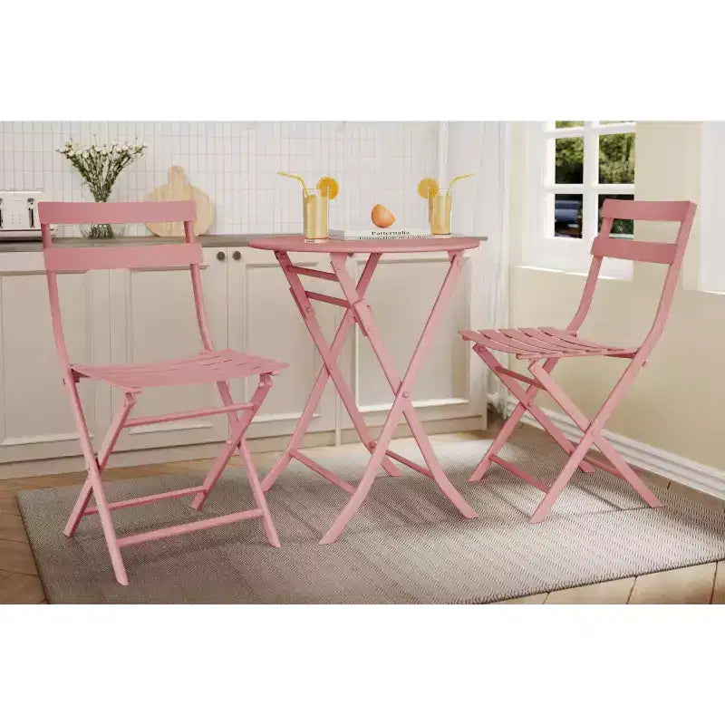 COZONY 3-Piece Folding Patio Bistro Set, Space-Saving Outdoor Table & Chairs with Sturdy Metal Frame, Weather-Resistant Furniture for Garden & Yard