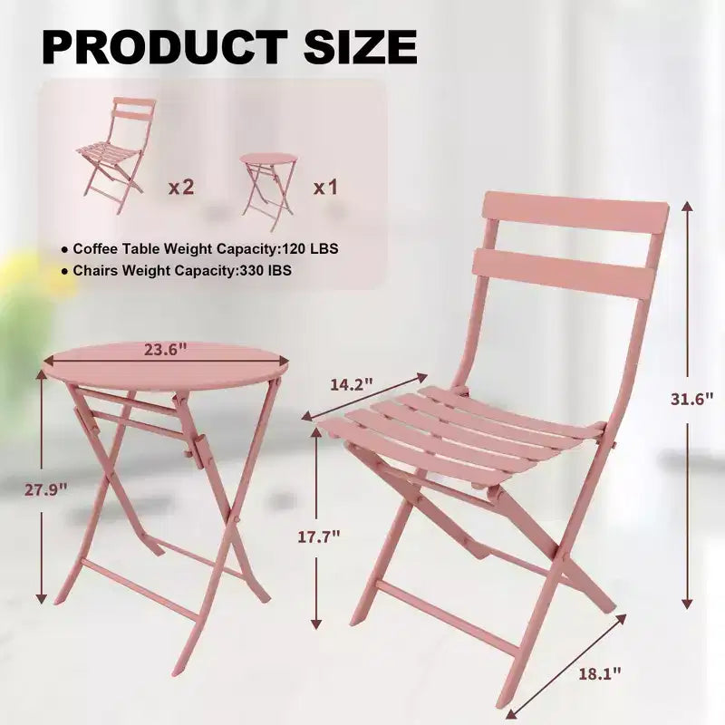 COZONY 3-Piece Folding Patio Bistro Set, Space-Saving Outdoor Table & Chairs with Sturdy Metal Frame, Weather-Resistant Furniture for Garden & Yard