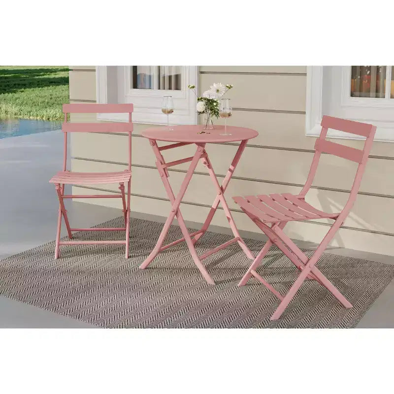 COZONY 3-Piece Folding Patio Bistro Set, Space-Saving Outdoor Table & Chairs with Sturdy Metal Frame, Weather-Resistant Furniture for Garden & Yard