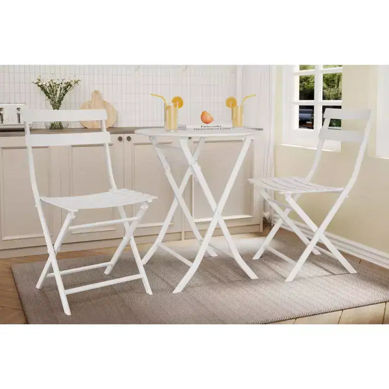 COZONY 3-Piece Folding Patio Bistro Set, Space-Saving Outdoor Table & Chairs with Sturdy Metal Frame, Weather-Resistant Furniture for Garden & Yard