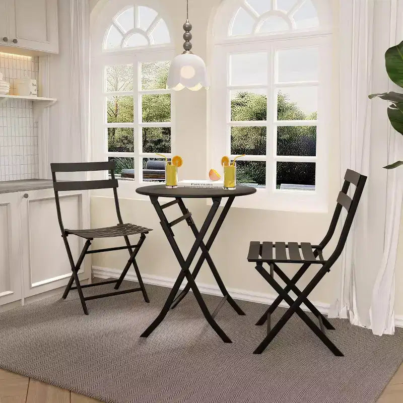 COZONY 3-Piece Folding Patio Bistro Set, Space-Saving Outdoor Table & Chairs with Sturdy Metal Frame, Weather-Resistant Furniture for Garden & Yard