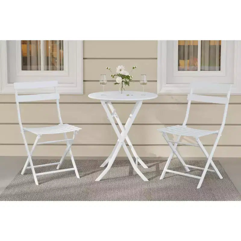 COZONY 3-Piece Folding Patio Bistro Set, Space-Saving Outdoor Table & Chairs with Sturdy Metal Frame, Weather-Resistant Furniture for Garden & Yard
