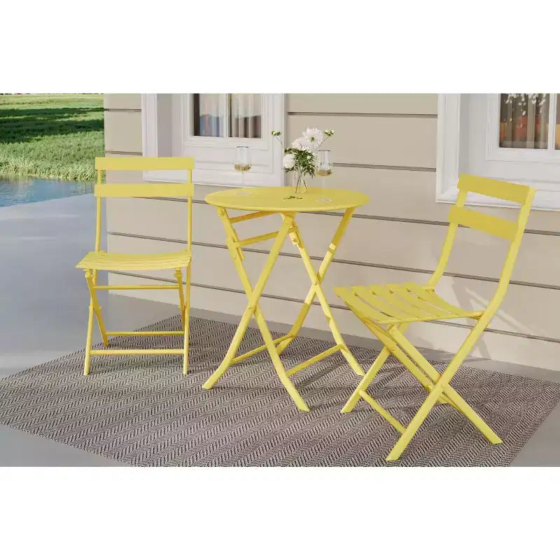 COZONY 3-Piece Folding Patio Bistro Set, Space-Saving Outdoor Table & Chairs with Sturdy Metal Frame, Weather-Resistant Furniture for Garden & Yard