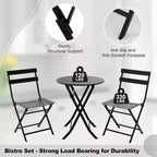COZONY 3-Piece Folding Patio Bistro Set, Space-Saving Outdoor Table & Chairs with Sturdy Metal Frame, Weather-Resistant Furniture for Garden & Yard