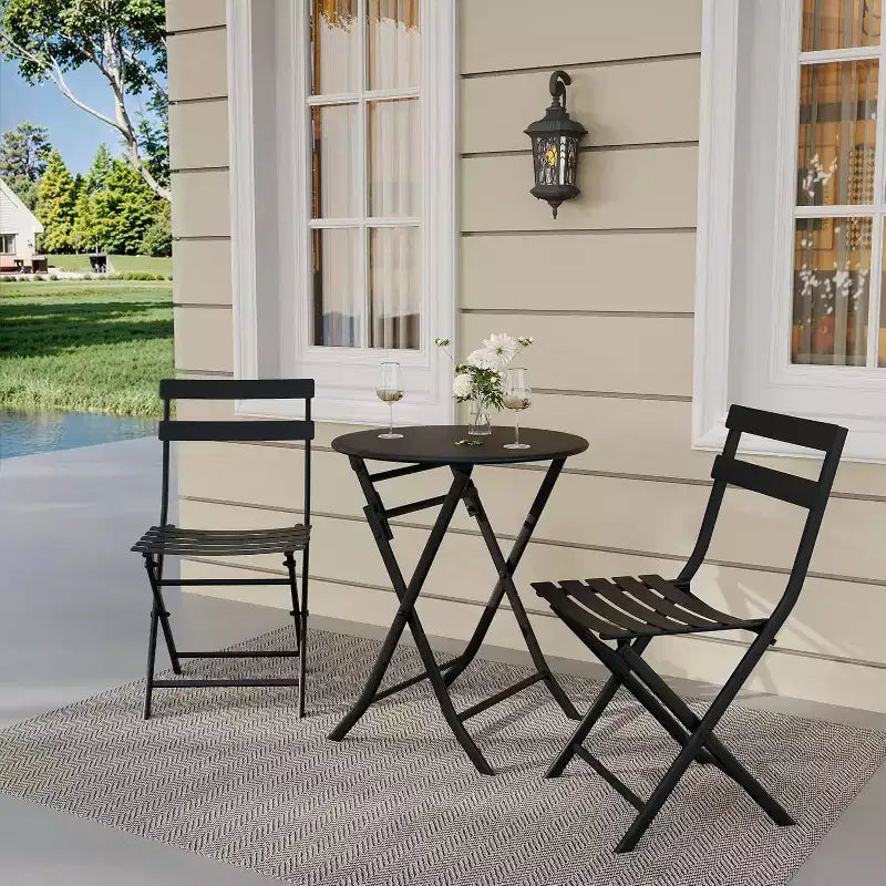 COZONY 3-Piece Folding Patio Bistro Set, Space-Saving Outdoor Table & Chairs with Sturdy Metal Frame, Weather-Resistant Furniture for Garden & Yard