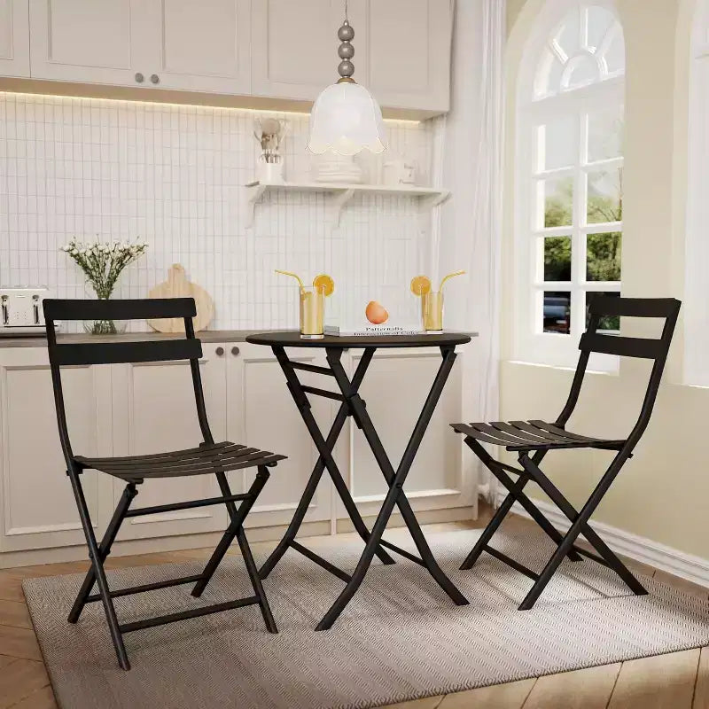 COZONY 3-Piece Folding Patio Bistro Set, Space-Saving Outdoor Table & Chairs with Sturdy Metal Frame, Weather-Resistant Furniture for Garden & Yard