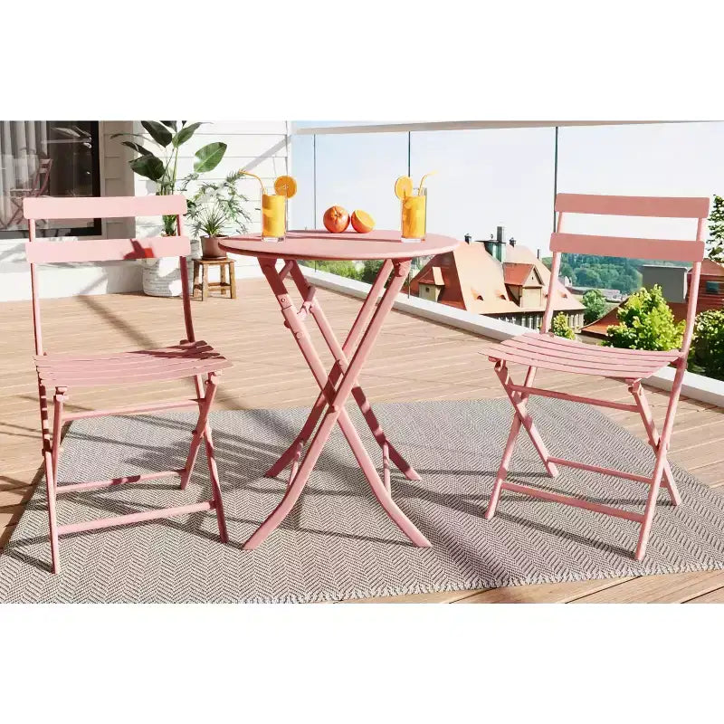 COZONY 3-Piece Folding Patio Bistro Set, Space-Saving Outdoor Table & Chairs with Sturdy Metal Frame, Weather-Resistant Furniture for Garden & Yard