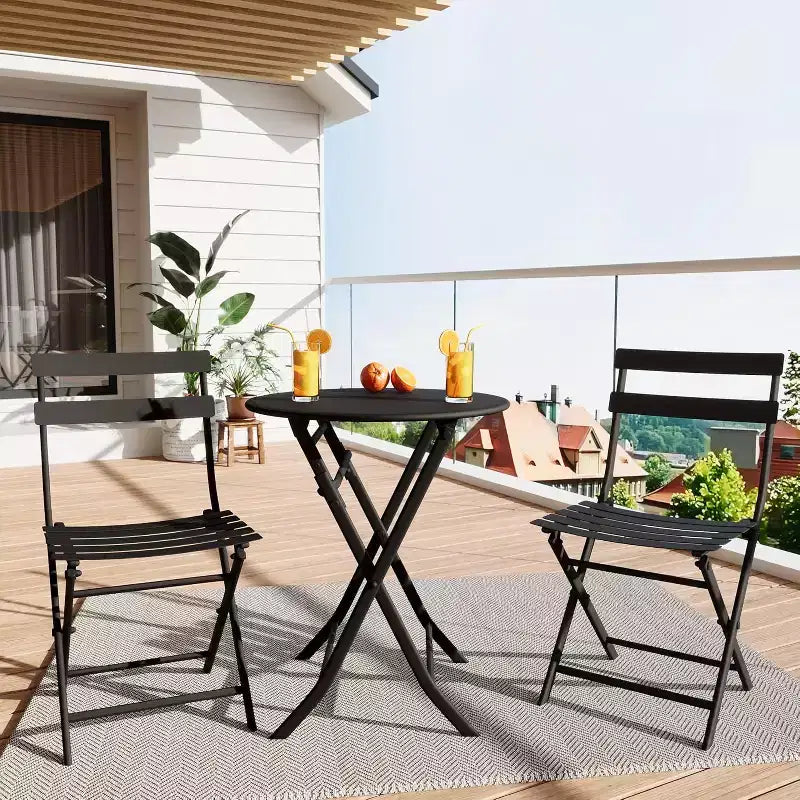 COZONY 3-Piece Folding Patio Bistro Set, Space-Saving Outdoor Table & Chairs with Sturdy Metal Frame, Weather-Resistant Furniture for Garden & Yard