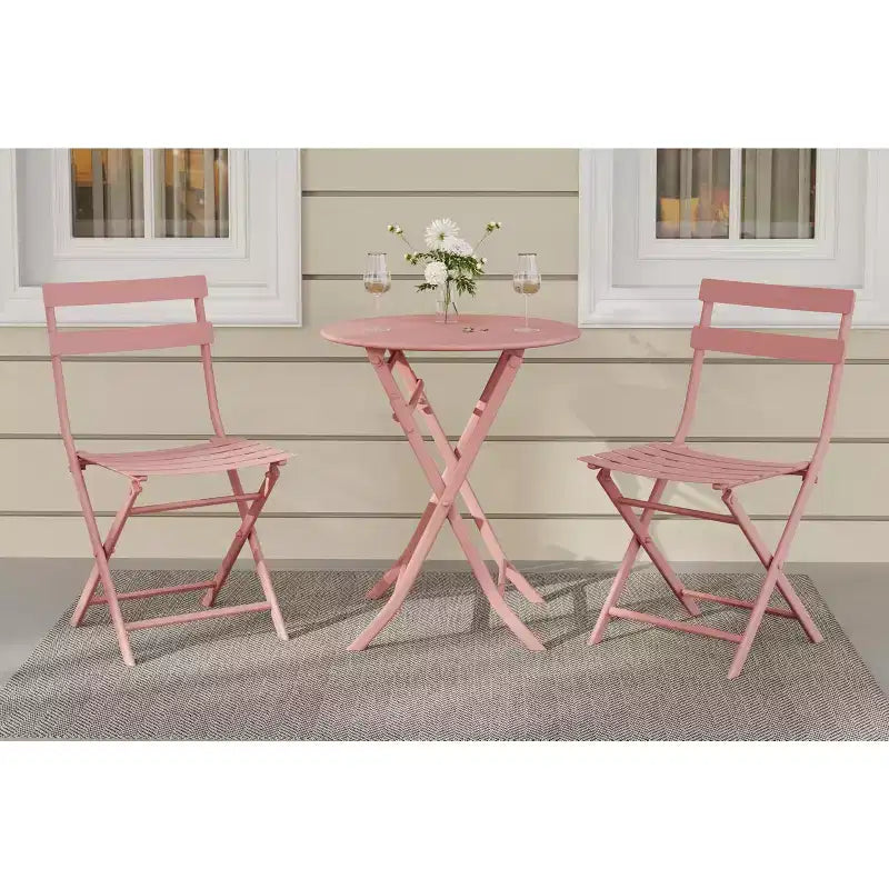 COZONY 3-Piece Folding Patio Bistro Set, Space-Saving Outdoor Table & Chairs with Sturdy Metal Frame, Weather-Resistant Furniture for Garden & Yard