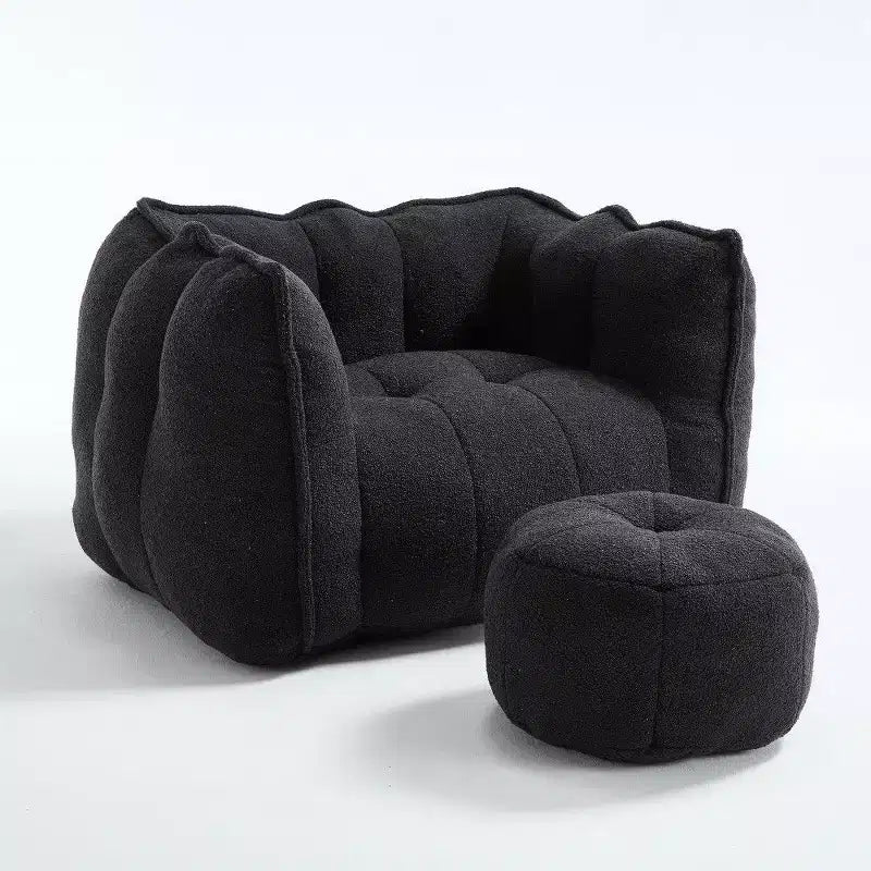 Okak Chenille Bean Bag Chair with Ottoman,Square Armrest Lounger Beanbag Chair & Footstool Set,High-Resilience Foam Couch for Living Room