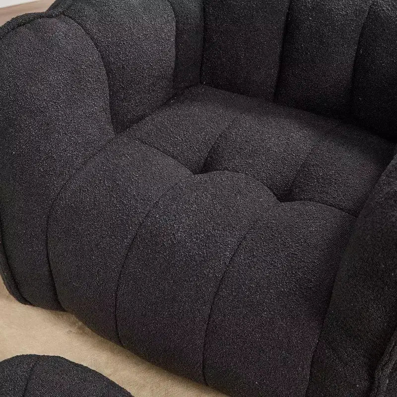 Okak Chenille Bean Bag Chair with Ottoman,Square Armrest Lounger Beanbag Chair & Footstool Set,High-Resilience Foam Couch for Living Room